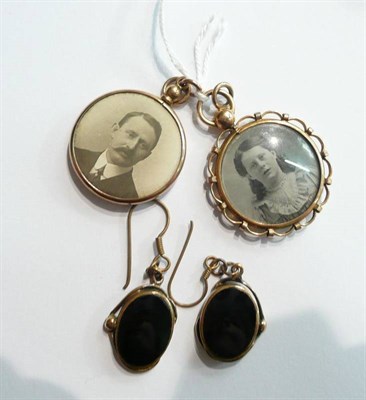 Lot 49 - Two picture lockets and a pair of earrings