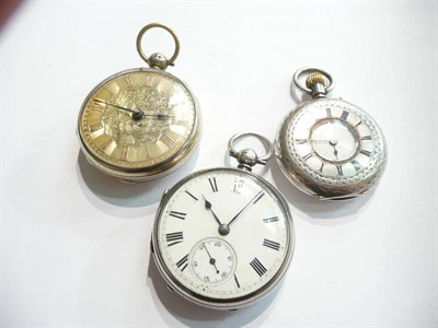 Lot 56 - Three silver fob watches