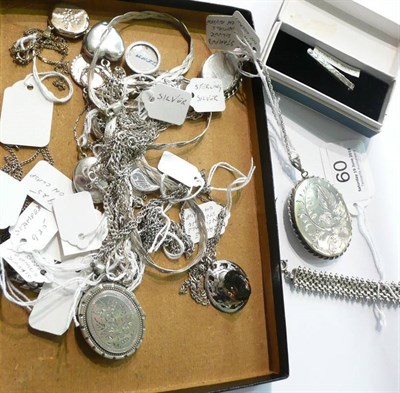 Lot 60 - A fancy bracelet, assorted silver pendants on chains and a tie pin