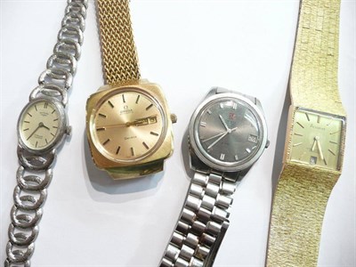 Lot 61 - A steel electronic Omega wristwatch, an Omega steel and gilt wristwatch and two other...