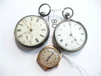 Lot 80 - A silver J W Benson pocket watch, a plated watch and a 9ct gold wristwatch