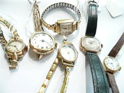 Lot 97 - Six 9ct gold ladies' wristwatches