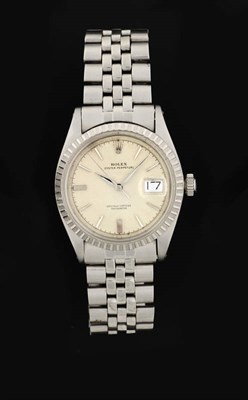 Lot 414 - A Stainless Steel Automatic Calendar Centre Seconds Wristwatch, signed Rolex, Oyster Perpetual,...