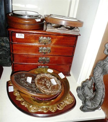 Lot 115 - Specimen chest, cast door stop, barometer, four plaques and two small mirrors