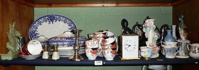 Lot 118 - A shelf of household crockery, ornamental items, clock etc