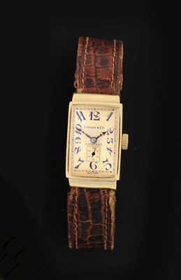 Lot 415 - An 18ct Gold Rectangular Wristwatch, signed Longines, retailed by Tiffany & Co, 1949,...