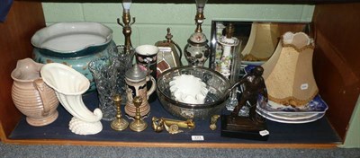 Lot 121 - Shelf including small mirror, resin figure of a sailor, ornamental items etc