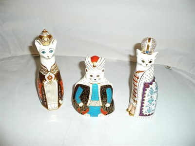 Lot 127 - Three Royal Crown Derby Royal cat paperweights, Persian, Siamese and Russian