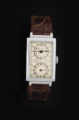 Lot 417 - A Stainless Steel Rectangular Wristwatch, signed Bulova, So-Called Doctor's Watch, circa 1945,...