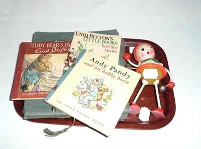 Lot 143 - Three albums of Tiny Tots records, three Enid Blyton books and a celluloid doll.