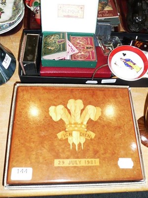 Lot 144 - An amboyna humidor made to commemorate the marriage  of the Prince of Wales in 1981 and a...