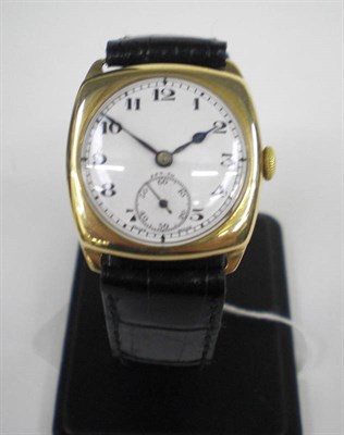 Lot 419 - A 9ct Gold Cushion Shaped Wristwatch, signed Zenith, 1933, frosted gilt finished lever movement...