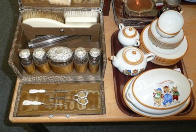 Lot 163 - Child's tea set, quantity of plated wares, decanter etc