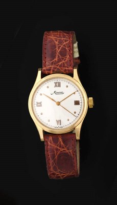 Lot 420 - An 18ct Gold Centre Seconds Wristwatch, signed Minerva, circa 2000, nickel finished lever movement