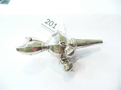 Lot 201 - A Continental silver coloured metal rattle - Lacks coral teether