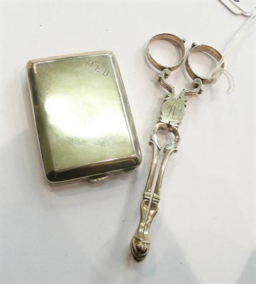 Lot 240 - Pair of silver sugar nips and a silver matchbox case