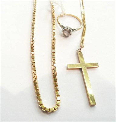 Lot 243 - A 9ct gold box-link chain and a cross on chain