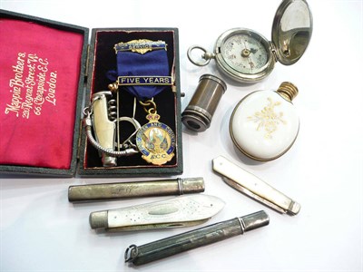 Lot 245 - Box of miscellanea including pocket telescope, opaline scent etc