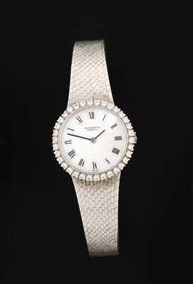 Lot 428 - A Lady's 18ct White Gold Diamond Set Wristwatch, signed International Watch Co, 1970, nickel...