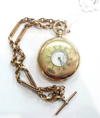 Lot 250 - A 9ct Gold half Hunter pocket watch signed J W Benson and a watch chain stamped 9ct