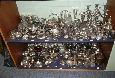 Lot 257 - Quantity of silver plated wares, two shelves