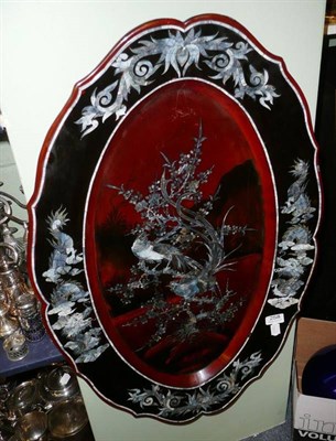 Lot 258 - Chinese lacquer and mother-of-pearl oval tray