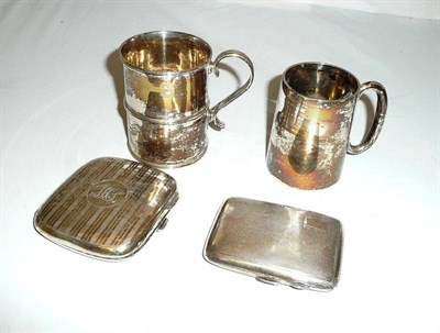 Lot 279 - Two silver mugs and two cigarette cases