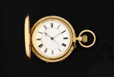 Lot 431 - An 18ct Gold Full Hunting Cased Chronograph Keyless Lever Pocket Watch, 1902, frosted gilt finished