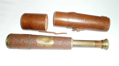 Lot 281 - A brass three-drawer military telescope by B C & Co in stitched leather case