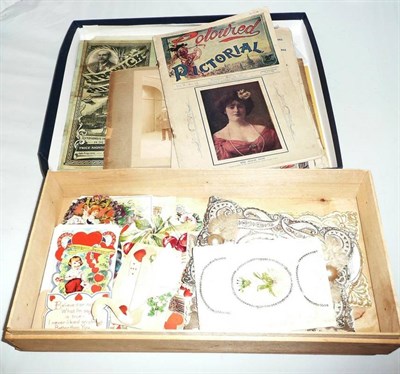 Lot 286 - A collection of mixed ephemera, including 19th century valentines cards, magazines, fire engine...