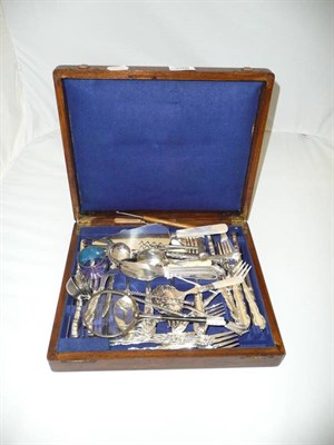 Lot 298 - Pair of silver napkin rings, pair of heart shaped dishes, other small silver, plated cutlery etc