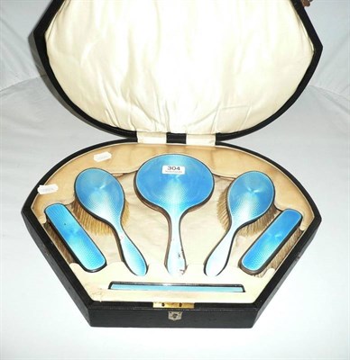 Lot 304 - Silver and enamel dressing table set