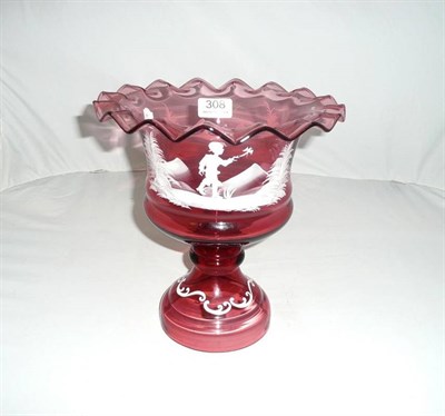 Lot 308 - A Mary Gregory style cranberry footed bowl