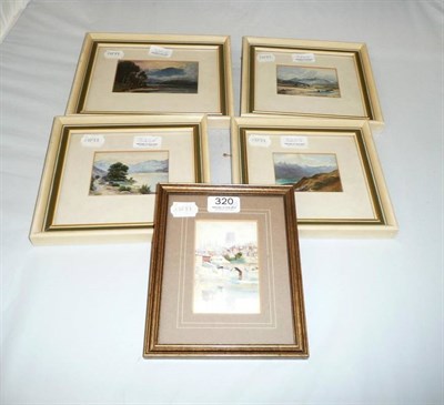 Lot 320 - Four small watercolour lake views by F Dibnah and a watercolour of Durham Cathedral by H Beaumont