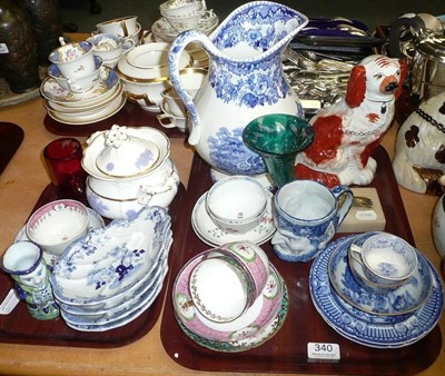 Lot 340 - Blue and white ceramics, tea wares and glass (on two trays)