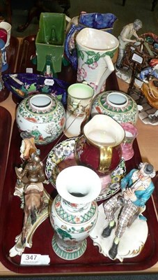 Lot 347 - Two trays of decorative ceramics including Capo di Monte, Crown Devon red ground jug, Maling...