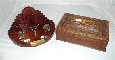 Lot 350 - Inkstand and a carved box