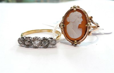 Lot 365 - A diamond five stone ring and a cameo ring