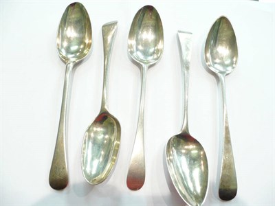 Lot 367 - Five Georgian silver tablespoons