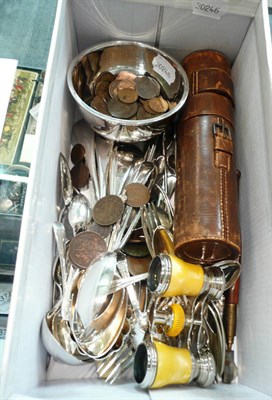 Lot 389 - Telescope, Opera glasses, plated cutlery, bronze and copper coins