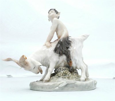 Lot 403 - Royal Copenhagen figure of satyr on goat, no 737 (horn chipped)