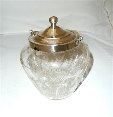 Lot 414 - Silver and etched glass biscuit barrel