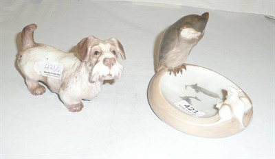 Lot 421 - Royal Copenhagen ashtray with owl and mice, no 158 and DJ figure of a dog, no 1002