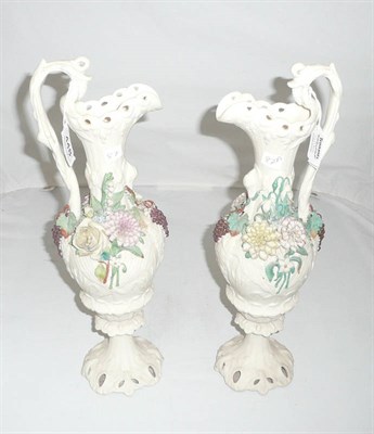 Lot 448 - Parian - Copeland, pair of flower encrusted jug vases, c.1870