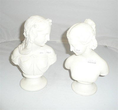 Lot 449 - Parian - Copeland, bust of smiling girl, star on forehead; and Unknown factory, bust of young...