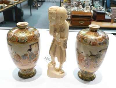 Lot 455 - Two satsuma vases & a Japanese figure