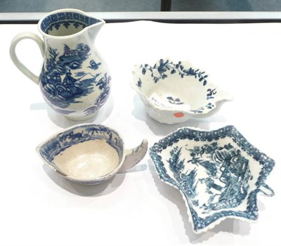 Lot 458 - Blue and white sparrow beak cream jug and three pickle dishes