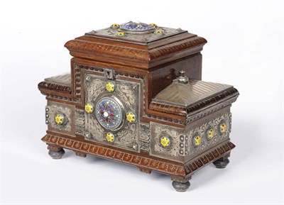 Lot 450 - A Russian Imperial Silver and Enamel Mounted Rosewood Architectural Three-Division Tea Caddy, Pavel