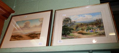 Lot 472 - Watercolour rural cottage scene by Albert Stevens and a framed coastal scene water colour signed T.