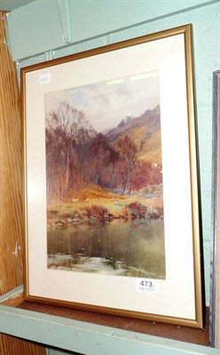 Lot 473 - George Cockram - Autumnal wooded river landscape, signed watercolour